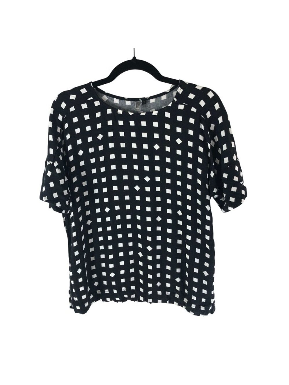 Elk Womens Top Blouse Oversized Geometric Black White Short Sleeve S